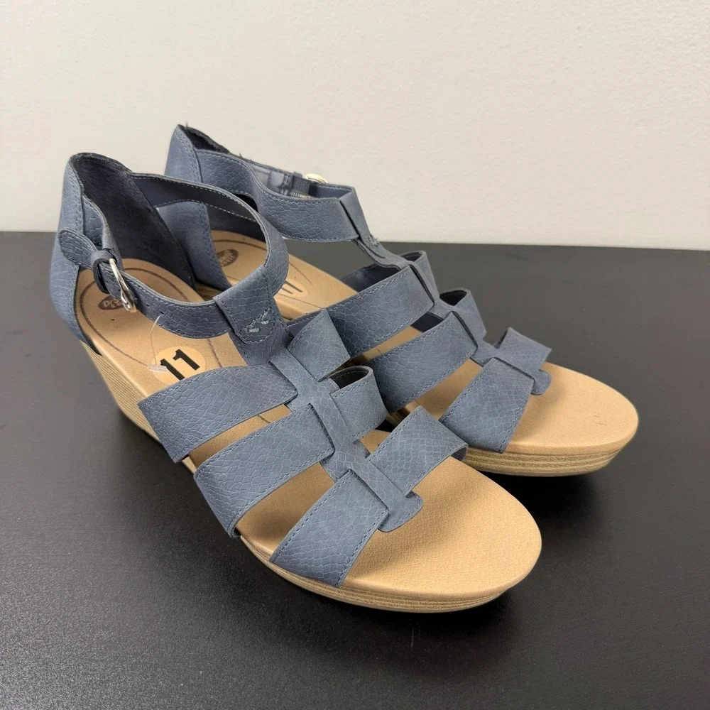 Dr. Scholl's Esque Wedge Heel Sandals Women's 11M Gray Snake Print Faux Casual